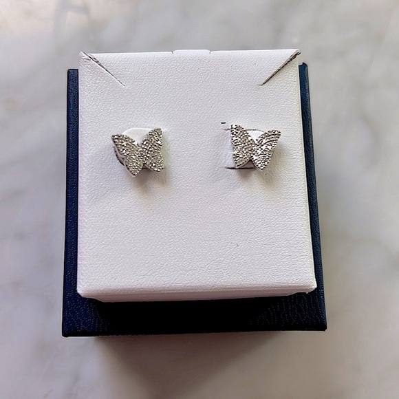 NEW Diamond Sterling Silver Butterfly Earrings - Picture 1 of 5